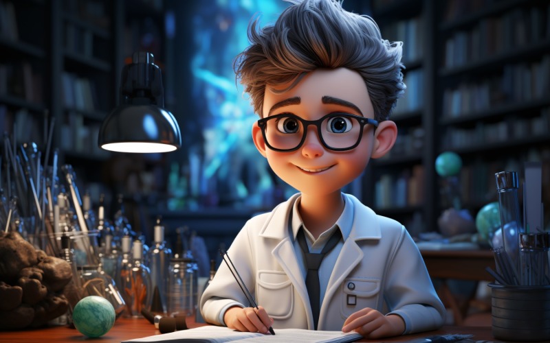 3D Character Child Boy scientist with relevant environment 5. Illustration