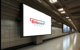 Mock up blank billboard with copy space for advertising or media and content marketing at train stat