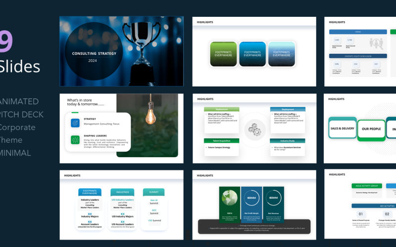 Global Pitch deck Animated PPT slides Minimal corporate theme PowerPoint Template