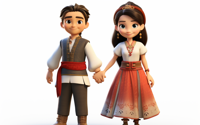 Boy & Girl couple world Races in traditional cultural dress 03 Illustration