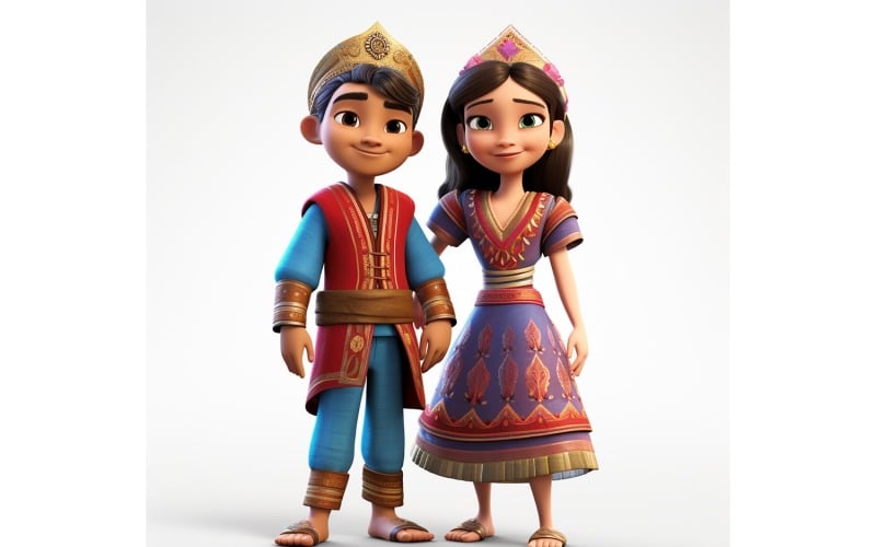 Boy & Girl couple world Races in traditional cultural dress 06 Illustration