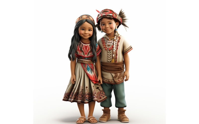 Boy & Girl couple world Races in traditional cultural dress 08 Illustration