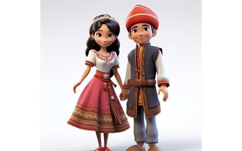 Boy & Girl couple world Races in traditional cultural dress 11 Illustration