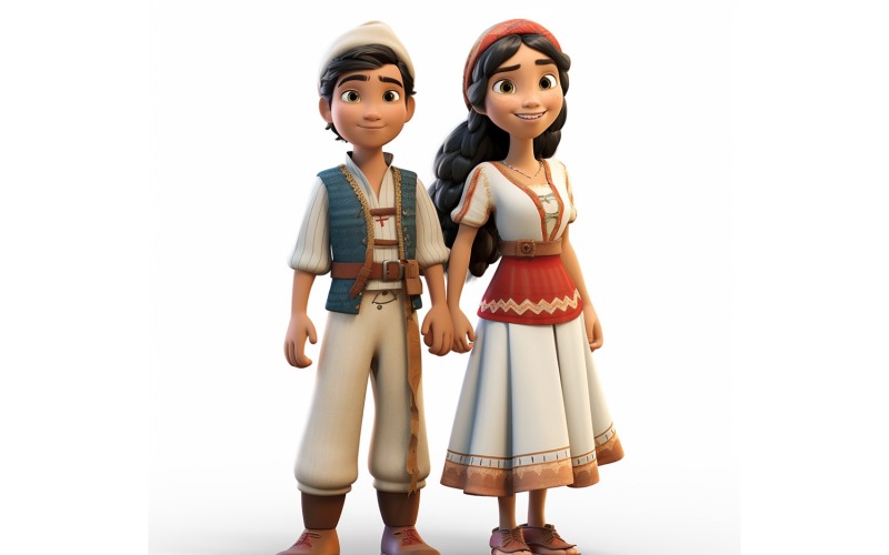 Boy & Girl couple world Races in traditional cultural dress 12 Illustration