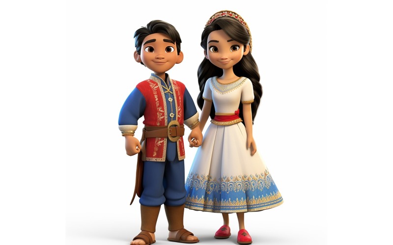 Boy & Girl couple world Races in traditional cultural dress 13 Illustration
