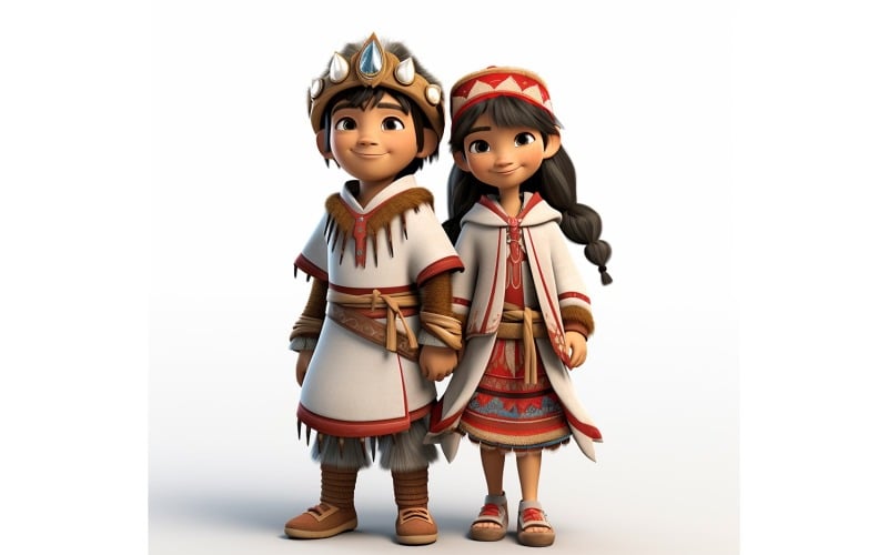 Boy & Girl couple world Races in traditional cultural dress 15 Illustration