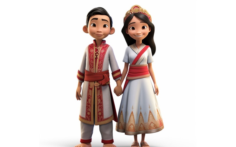 Boy & Girl couple world Races in traditional cultural dress 16 Illustration
