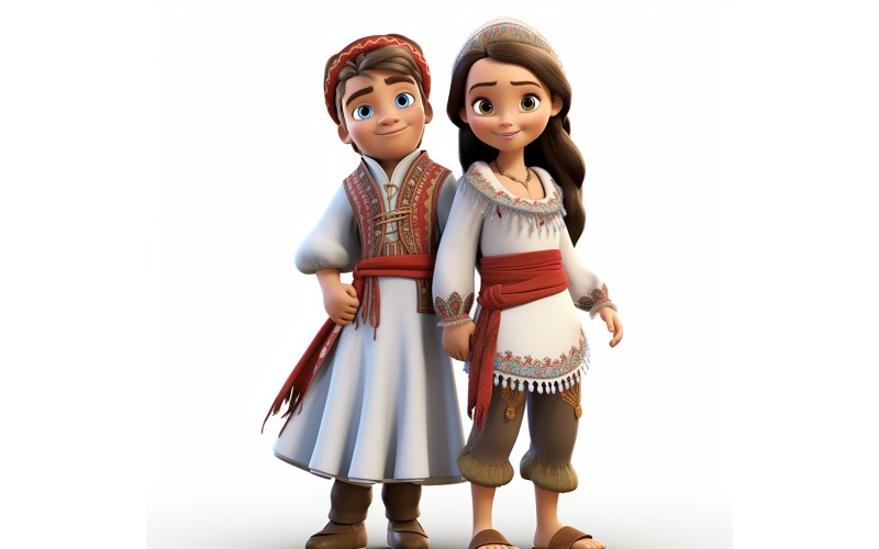 Boy & Girl couple world Races in traditional cultural dress 19 Illustration