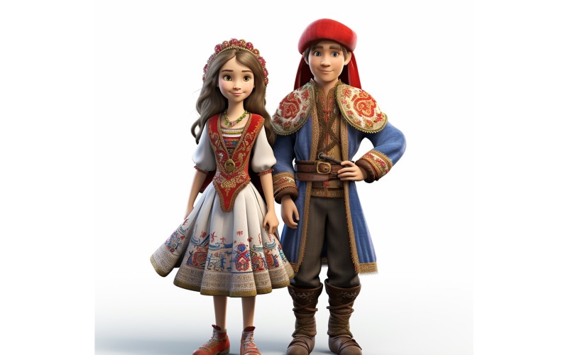 Boy & Girl couple world Races in traditional cultural dress 21 Illustration