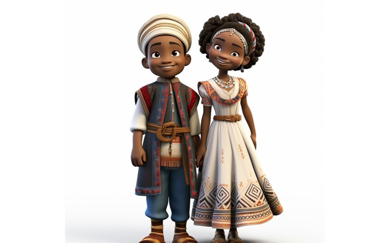 Boy & Girl couple world Races in traditional cultural dress 23 Illustration