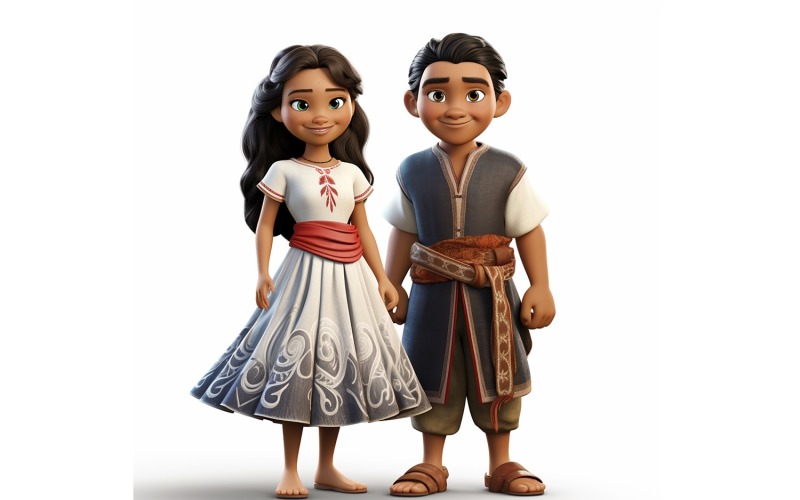 Boy & Girl couple world Races in traditional cultural dress 24 Illustration