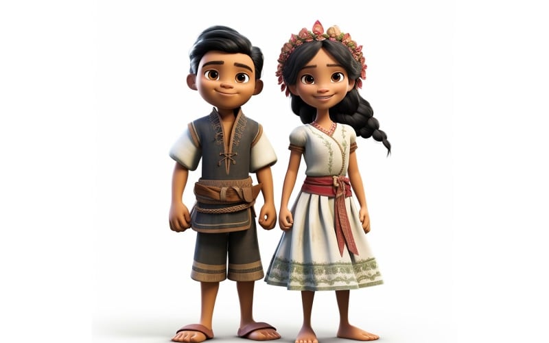 Boy & Girl couple world Races in traditional cultural dress 25 Illustration