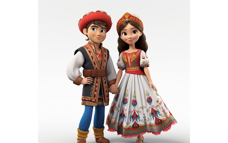 Boy & Girl couple world Races in traditional cultural dress 29 Illustration