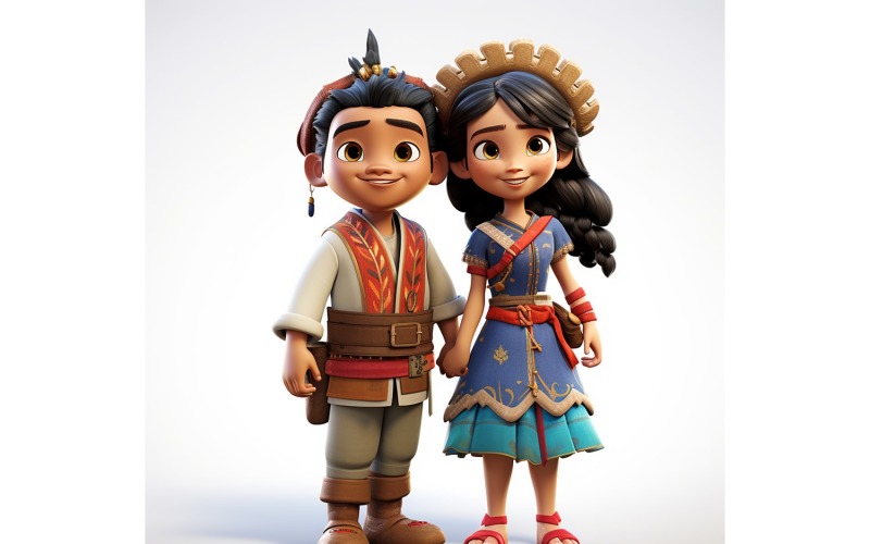 Boy & Girl couple world Races in traditional cultural dress 33 Illustration