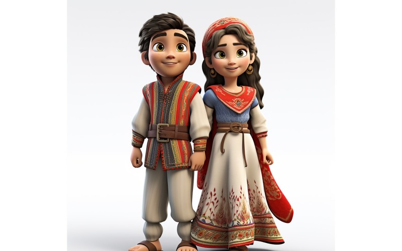 Boy & Girl couple world Races in traditional cultural dress 37 Illustration