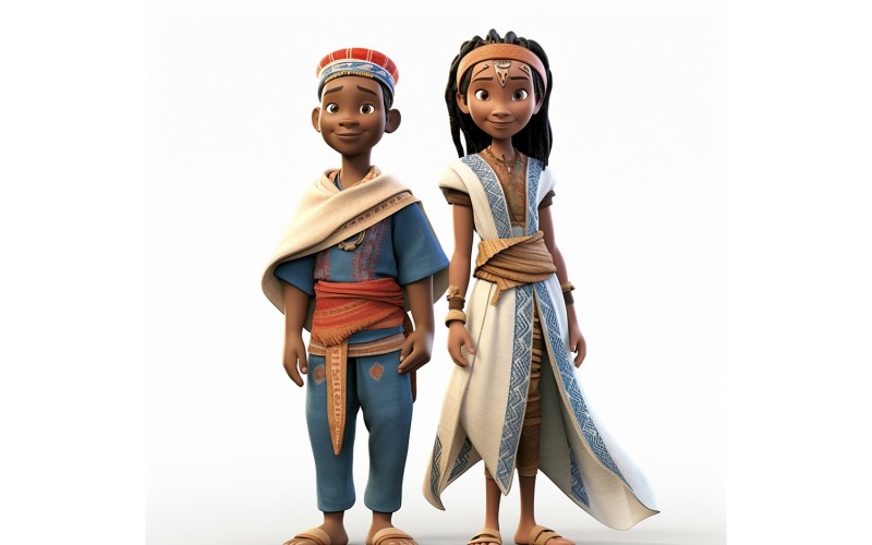 Boy & Girl couple world Races in traditional cultural dress 54 Illustration