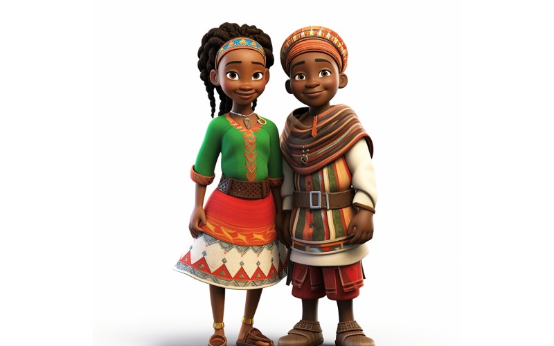 Boy & Girl couple world Races in traditional cultural dress 60 Illustration