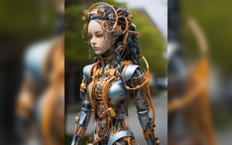 Close-up anthropomorphic Female robot Frostpunk Portraiture 117