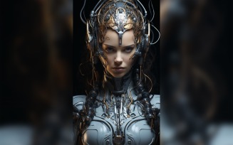 Close-up anthropomorphic Female robot Frostpunk Portraiture 91