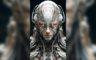 Close-up anthropomorphic Female robot Frostpunk Portraiture 95