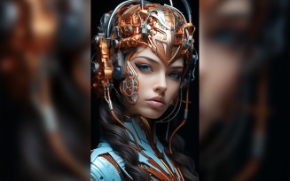 Close-up anthropomorphic Female robot futuristic Cyberpunk 101