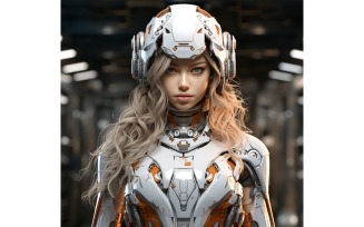 Close-up anthropomorphic Female robot futuristic Cyberpunk 116