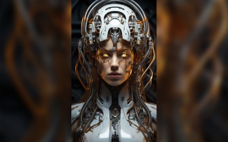 Close-up anthropomorphic Female robot futuristic Cyberpunk 92