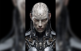 Close-up anthropomorphic Female robot futuristic Cyberpunk 96