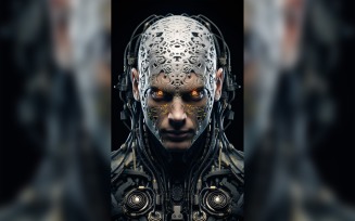 Close-up anthropomorphic Female robot futuristic Cyberpunk 98