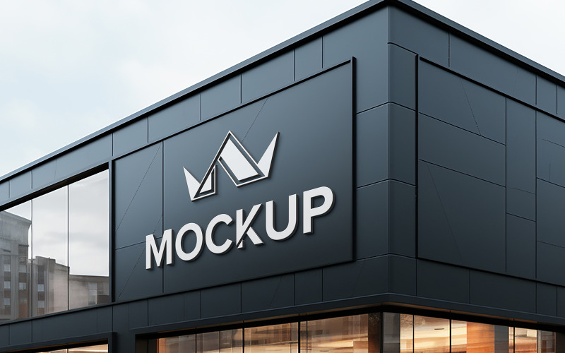 Storefront facade sign logo mockup 3d front sign Product Mockup