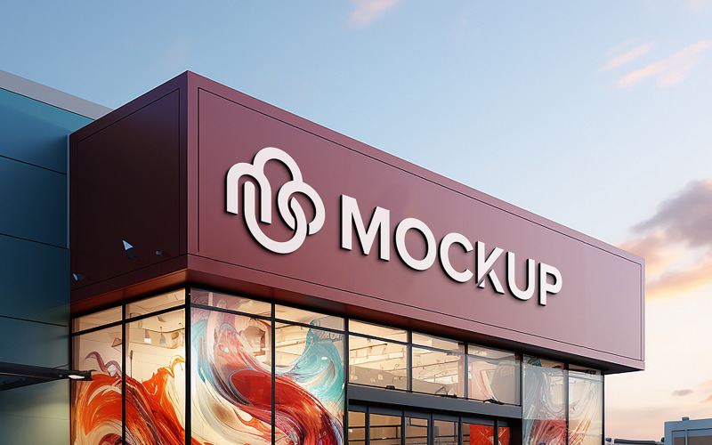 Storefront facade sign metal logo mockup Product Mockup