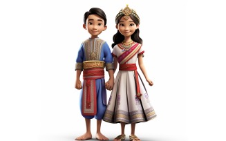 Boy & Girl couple world Races in traditional cultural dress 30