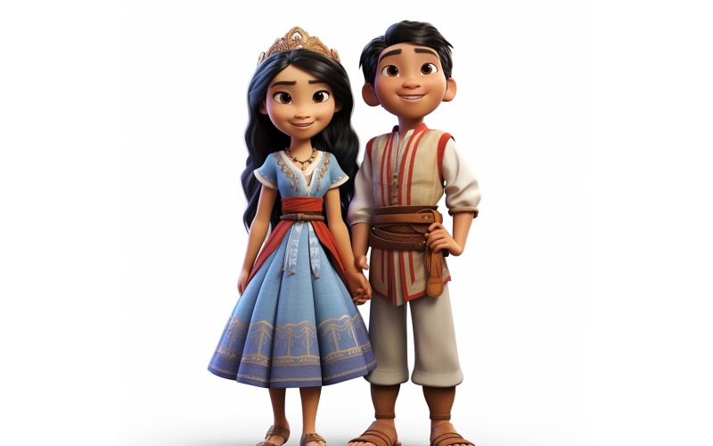 Boy & Girl couple world Races in traditional cultural dress 35 Illustration
