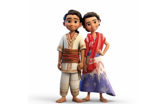 Boy & Girl couple world Races in traditional cultural dress 45