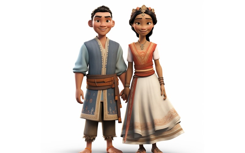 Boy & Girl couple world Races in traditional cultural dress 48 Illustration