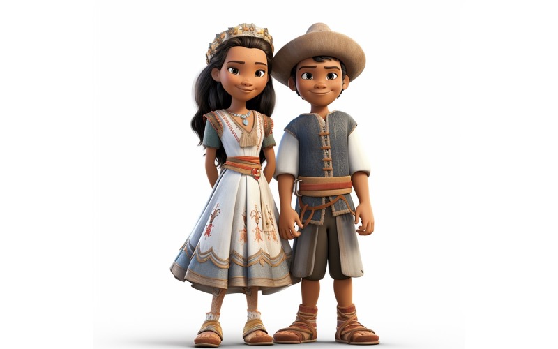 Boy & Girl couple world Races in traditional cultural dress 49 Illustration
