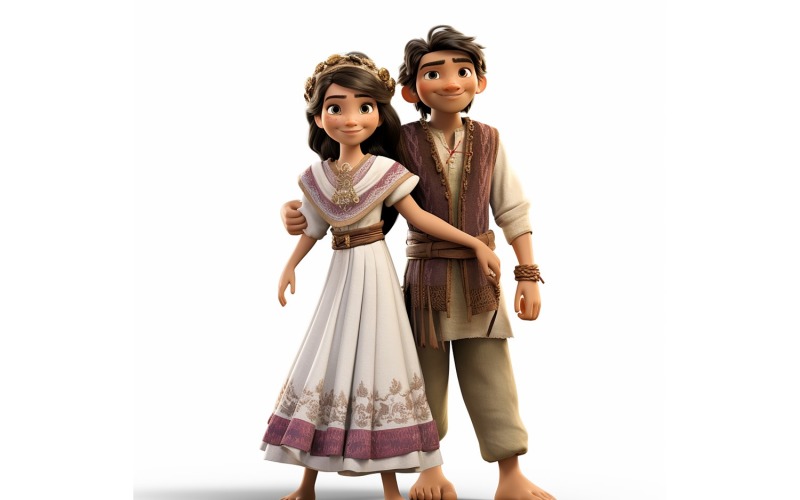 Boy & Girl couple world Races in traditional cultural dress 68 Illustration