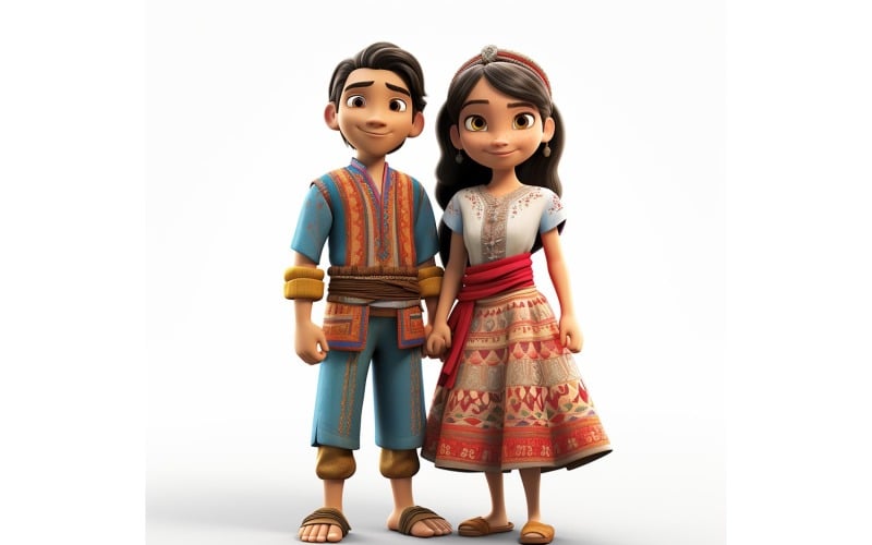 Boy & Girl couple world Races in traditional cultural dress 69 Illustration