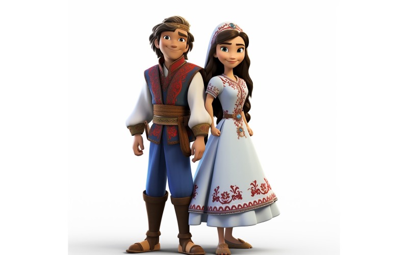 Boy & Girl couple world Races in traditional cultural dress 74 Illustration