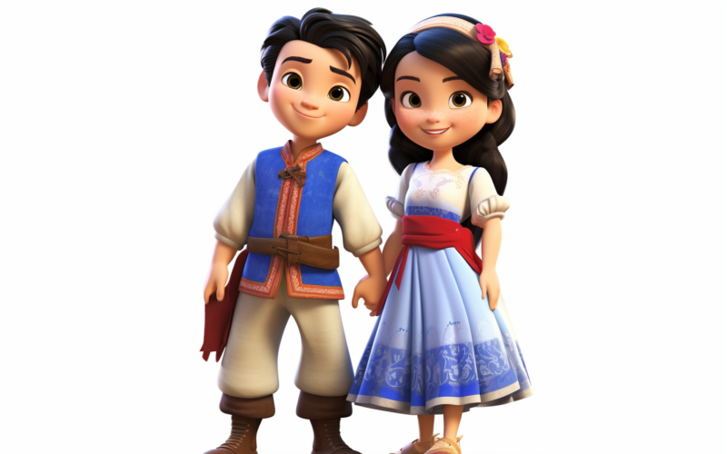 Boy & Girl couple world Races in traditional cultural dress 75 Illustration