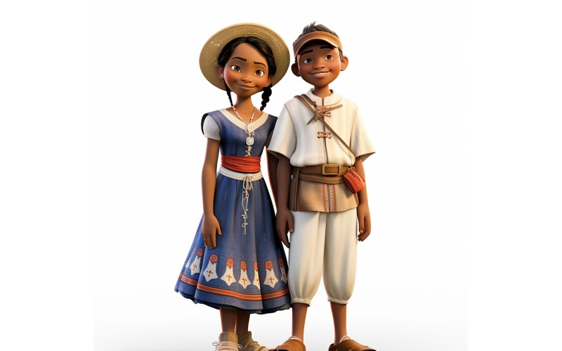 Boy & Girl couple world Races in traditional cultural dress 85 Illustration