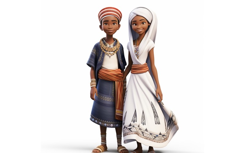 Boy & Girl couple world Races in traditional cultural dress 100. Illustration