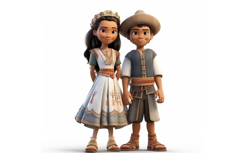 Boy & Girl couple world Races in traditional cultural dress 49. Illustration