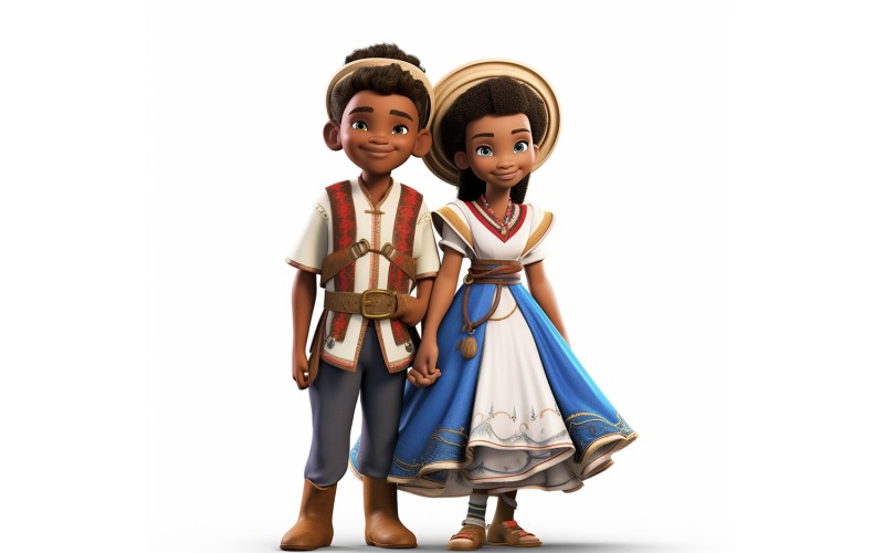 Boy & Girl couple world Races in traditional cultural dress 52 Illustration