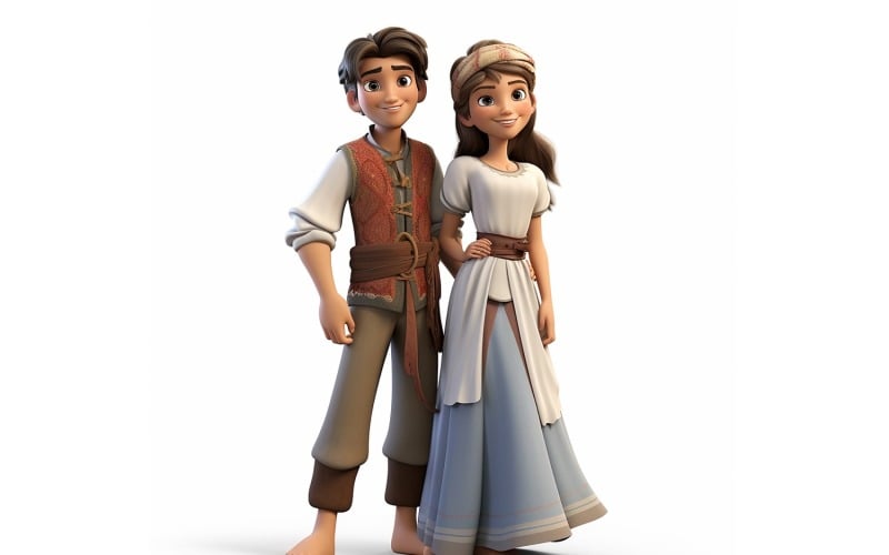 Boy & Girl couple world Races in traditional cultural dress 71 Illustration