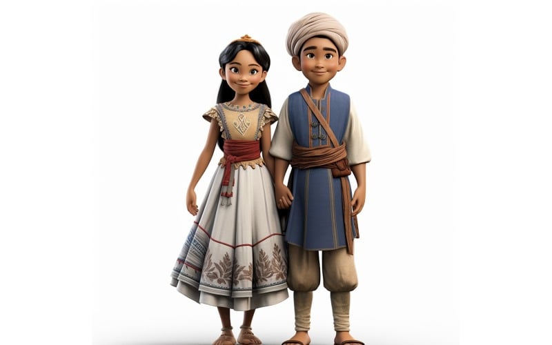 Boy & Girl couple world Races in traditional cultural dress 76 Illustration