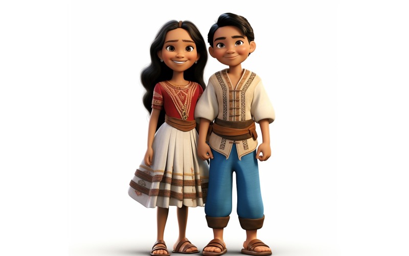Boy & Girl couple world Races in traditional cultural dress 81 Illustration