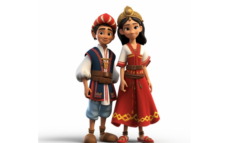Boy & Girl couple world Races in traditional cultural dress 83 Illustration