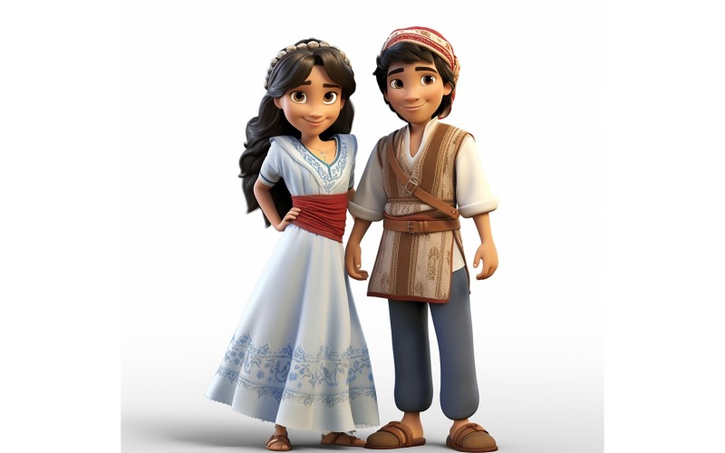 Boy & Girl couple world Races in traditional cultural dress 84. Illustration