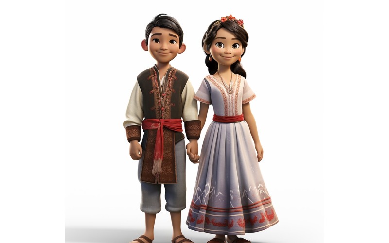 Boy & Girl couple world Races in traditional cultural dress 91 Illustration
